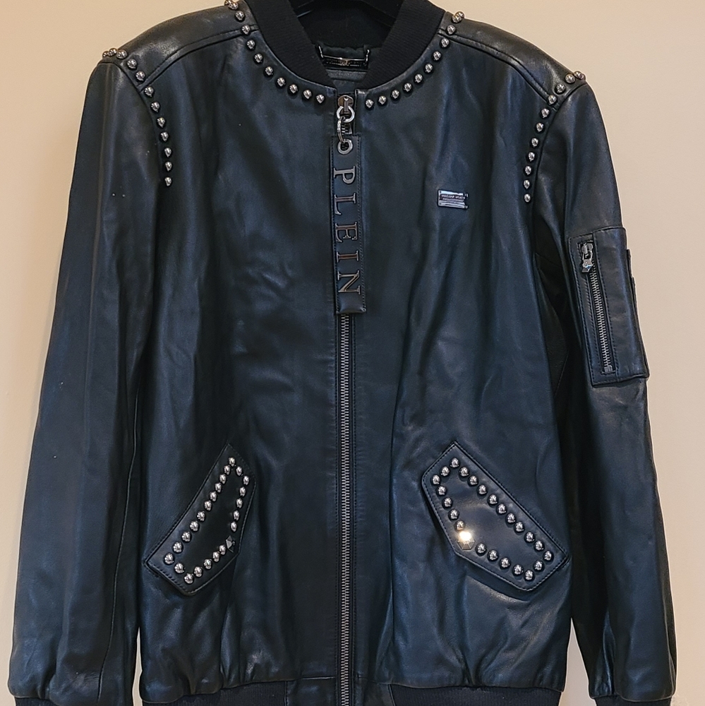 PHILIPP PLEIN skull leather bomper jacket 100%authentic Sz L
